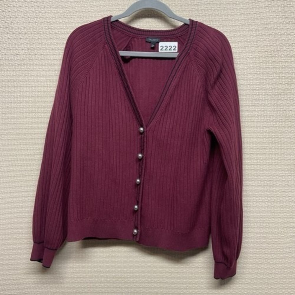 NWOT Talbots Burgundy Metall Ball Button Ribbed Front Cardigan Women L China
